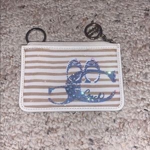 COACH white and tan wallet with keychain